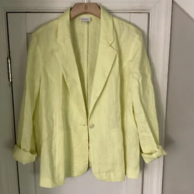 J. Jill Lemon Yellow Blazer Jacket Sz L Relaxed  100% Linen Oversized Roll - Image 1 of 4