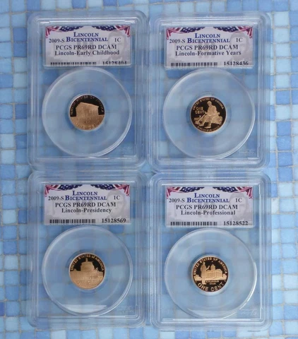 2009 S PCGS PR 69 D-Cam Red Lincoln Bicentennial Label 4-Coin Set, 95% Copper Cover