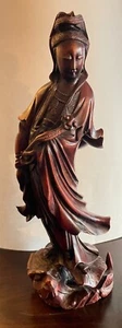 Guanyin Guan Kwan Yin Yen Qing Dynasty Hand Carved Antique Figure w/ Stand - Picture 1 of 2