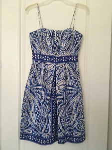 Donna Morgan Blue & White Silk Dress Size 4P  - Picture 1 of 6