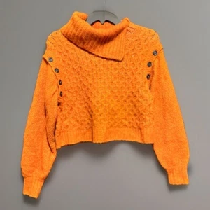 Anthropologie Nadia Buttoned Sweater Cowl Neck Orange Women’s Size XXS Petite - Picture 1 of 13