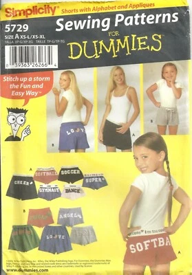 SIMPLICITY 5729 GIRLS/MISSES XS-XL SHORTS W/APPLIQUÉS & ALPHABET SEWING PATTERN - Image 1 of 2