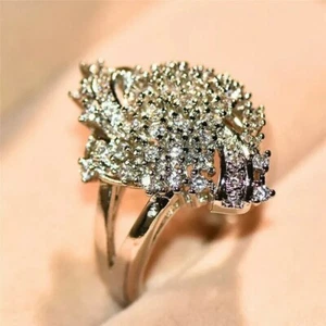 2.50Ct Round Lab-Created Diamond Cluster Engagement Ring 14K White Gold Finish - Picture 1 of 4