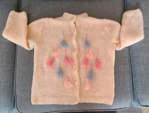 Vintage 40's 50's  Handmade Wool Childs Girls Cardigan Sweater RARE UNIQUE EUC - Picture 1 of 7