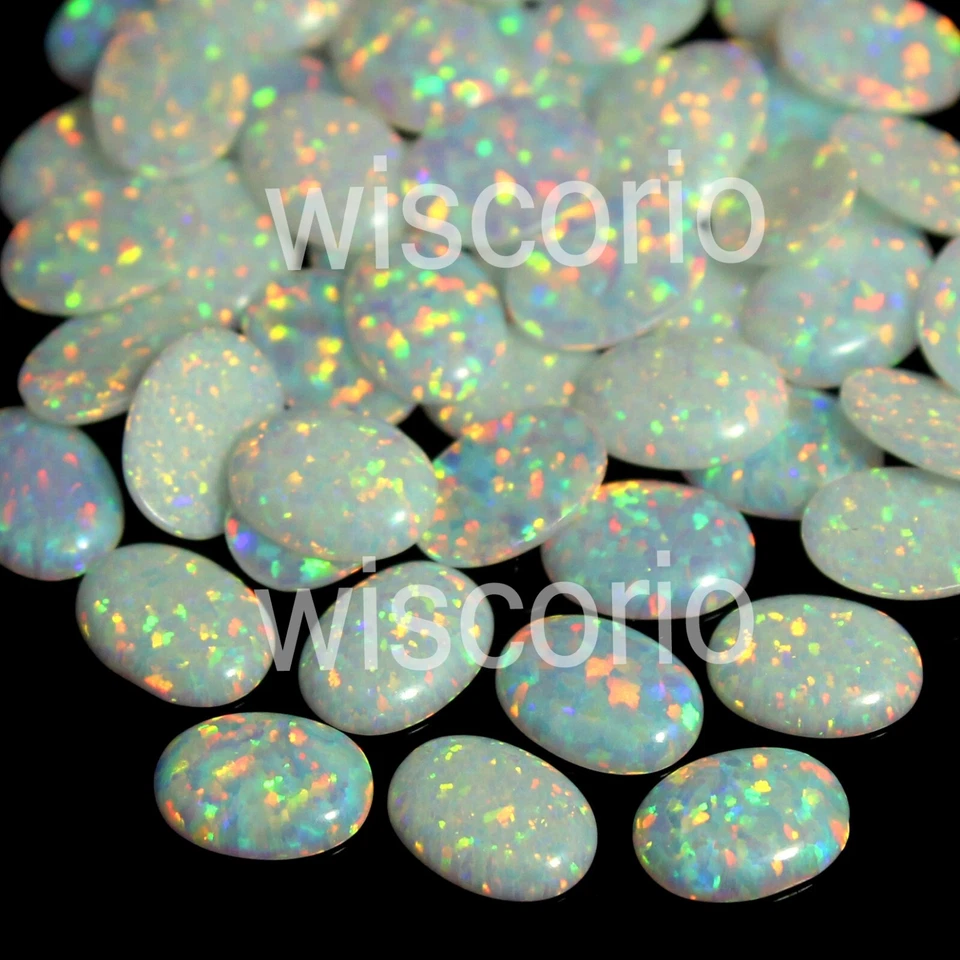 10 Pcs Natural Australian Multi Color Fire 7x5 MM Oval White Opal Certified Gems - Image 1 of 4