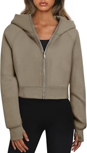 Womens Zip up Hoodies Jackets Cropped Sweatshirts Fleece Fall Outfits Casual Com - Picture 1 of 6