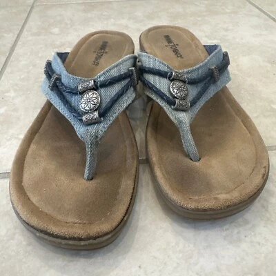 Sandálias casuais Minnetonka feminina jeans azul pratathorne tanga tamanho 9M - Imagem 1 de 4