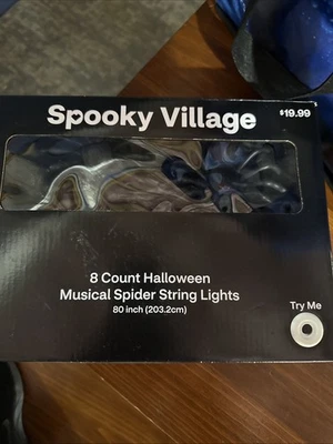 Spooky Village 8 Count Halloween Musical Spider 80 inch String Lights Black Cord - Image 1 of 4