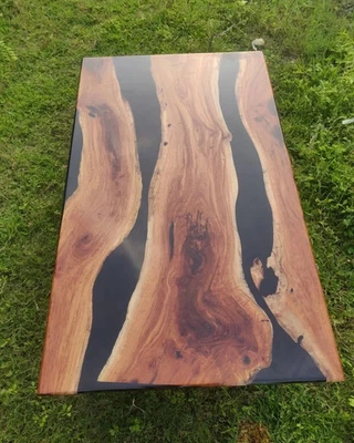 Black Walnut Live Edge Epoxy Resin Coffee Table | Modern River Decor Top - Image 1 of 4