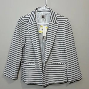 Neu mit Etikett Anne Klein Damenblazer Medium schwarz & weiß Streifen vorne offen separat - Bild 1 von 6