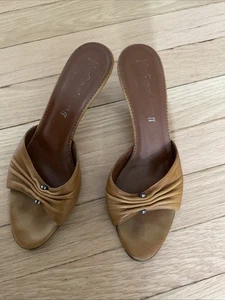 YSL Yves Saint Laurent Women's Leather Strappy Kitten Heel Sandals 36.5 Brown - Picture 1 of 6