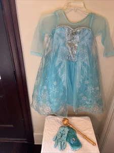 Disney Elsa “Frozen” Con Guantes Aqua Brillante Cetro Dorado Talla 4-6 - Imagen 1 de 5