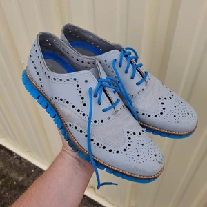 Cole Haan Zerogrand Men's Size 8.5 Gray Blue Leather Wingtip Oxford Sneaker Shoe - Picture 1 of 8