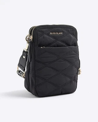 River Island Womens Crossbody Bag Black Quilted Adjustable Ri Strap Zip Nylon - Image 1 of 4