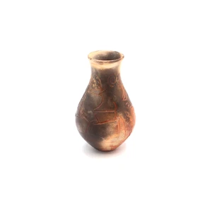Mini Kickapoo Pot Vase Variegated Smoked Carved Pictos  Pahponee Snow Woman 3" H - Picture 1 of 7