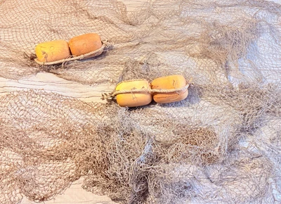 26' of Vintage Fishing Net with 4 Hard Foam 6" X 4-1/2" Floats Nautical Decor - image 1 of 4
