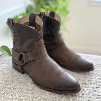 Frye Mujeres Marrón WYATT SHORT Cuero Arnés Botas 7.5 76686 WESTERN BOHO Foto 1 de 4