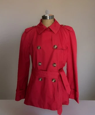 Gabardina corta para mujer Coach roja de doble botonadura corta con cinturón talla mediana Foto 1 de 4