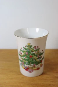 Lefton Christmas Tree Small Drinking Glass White Porcelain China Candles - Picture 1 of 5