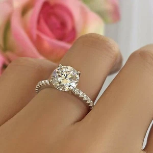 2.25Ct Moissanite 14K White Gold Plated Silver Solitaire Engagement Ring Women's - Picture 1 of 5