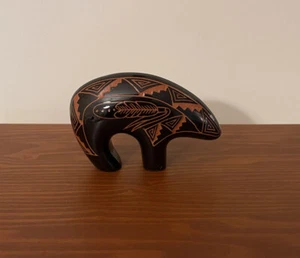 Signed Priscilla Benally Melvin Chavez Pottery Bear Glazed Etched - Sgraffito - Picture 1 of 7