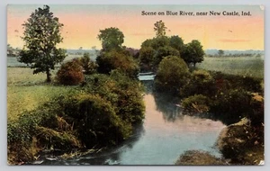 Scene on Blue River New Castle Indiana IN Antique c1913 Postcard - Picture 1 of 2