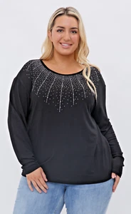 Sparkly Long Sleeve Black Top with Starburst Stones by Vocal Apparel 1X-3X, USA - Picture 1 of 8