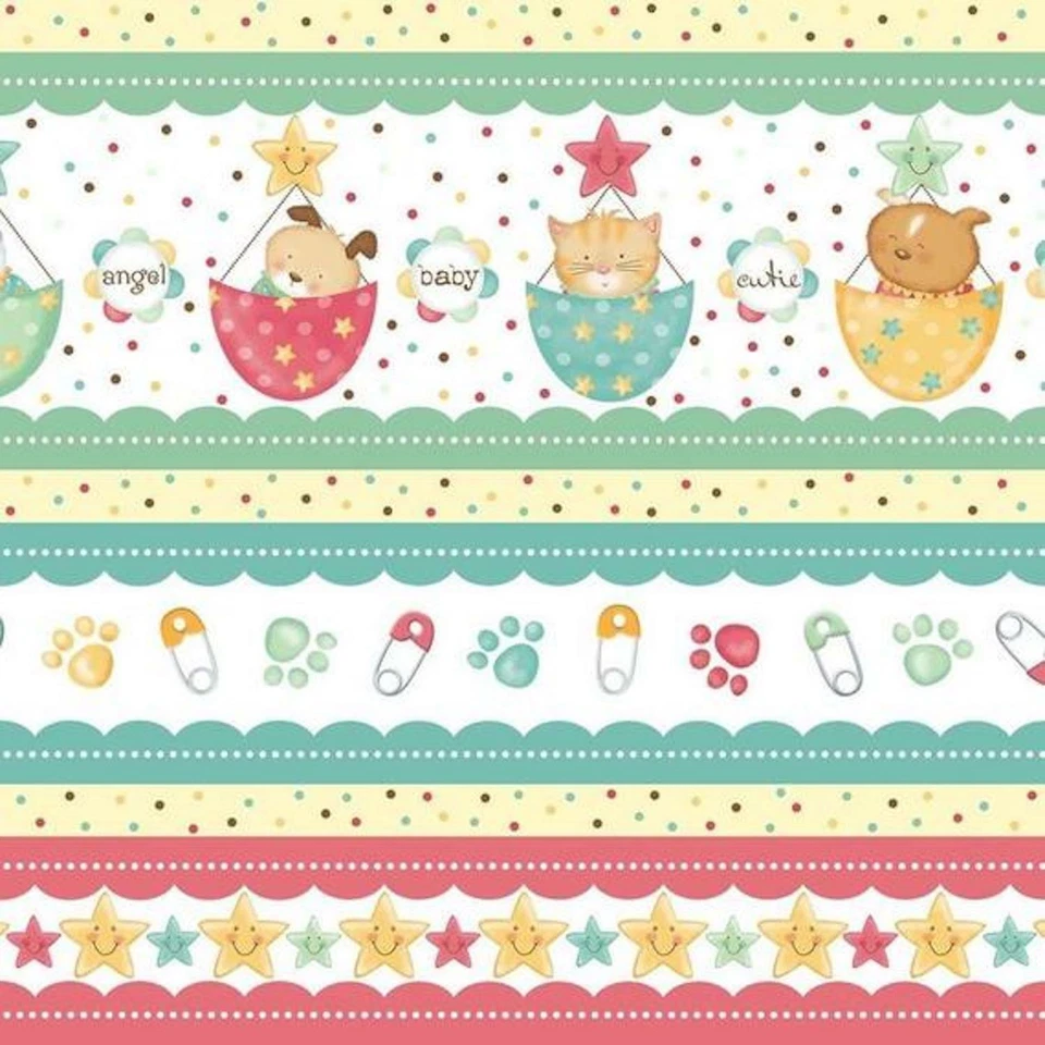 Baby Bundles Border Stripe White 100% Cotton Fabric by The Yard - Image 1 of 1