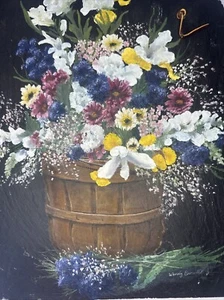 Black Slate Handpainted Flowers Wall Hanging Wendy - Picture 1 of 15