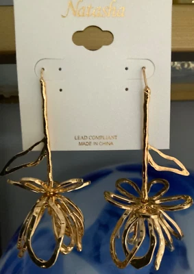Natasha flower drop earrings in gold tone 3.5”long  NWT - Image 1 of 4