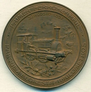 ARGENTINA 50TH ANNIVERSARY OF THE FIRST RAILWAY RAILROAD MASSIVE BRONZE MEDAL - Picture 1 of 5