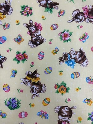 VTG Cranston Easter Bunnies & Eggs Colorful Cotton Fabric 27"X45" or 3/4 Yard - Image 1 of 4