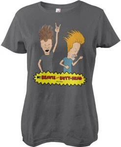 Beavis and Butt-Head Headbanging Girly Tee Damen T-Shirt Dark-Grey - Picture 1 of 1