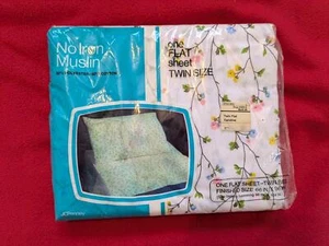 NEW Vintage JC Penney Floral Cross Stitch Twin Size Flat Sheet No Iron Muslin - Picture 1 of 2