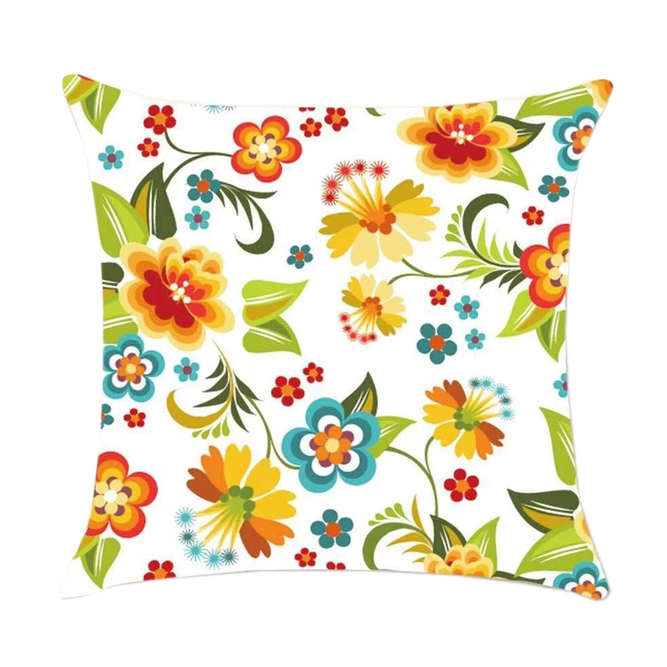 Multicolored Blooming Flowers Print Chenille Cotton Cushion Cover for Sofa Bed - Image 1 of 1