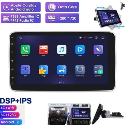 8+128G Single DIN Rotatable 10.1'' Android 12 GPS Radio DSP WIFI Player BT 8Core - Image 1 of 4