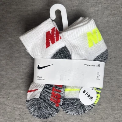 NIKE Niños Calcetines Tobillo Acolchados Escuela Niños 6 Pares Zapato Talla 7C-10C Blanco Gris  Foto 1 de 4