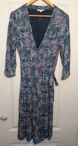 White Stuff Jersey Wickelkleid Uk12 3/4 Arm Blumen Vogel Print Wickeloptik, Bindeband Taille - Bild 1 von 11