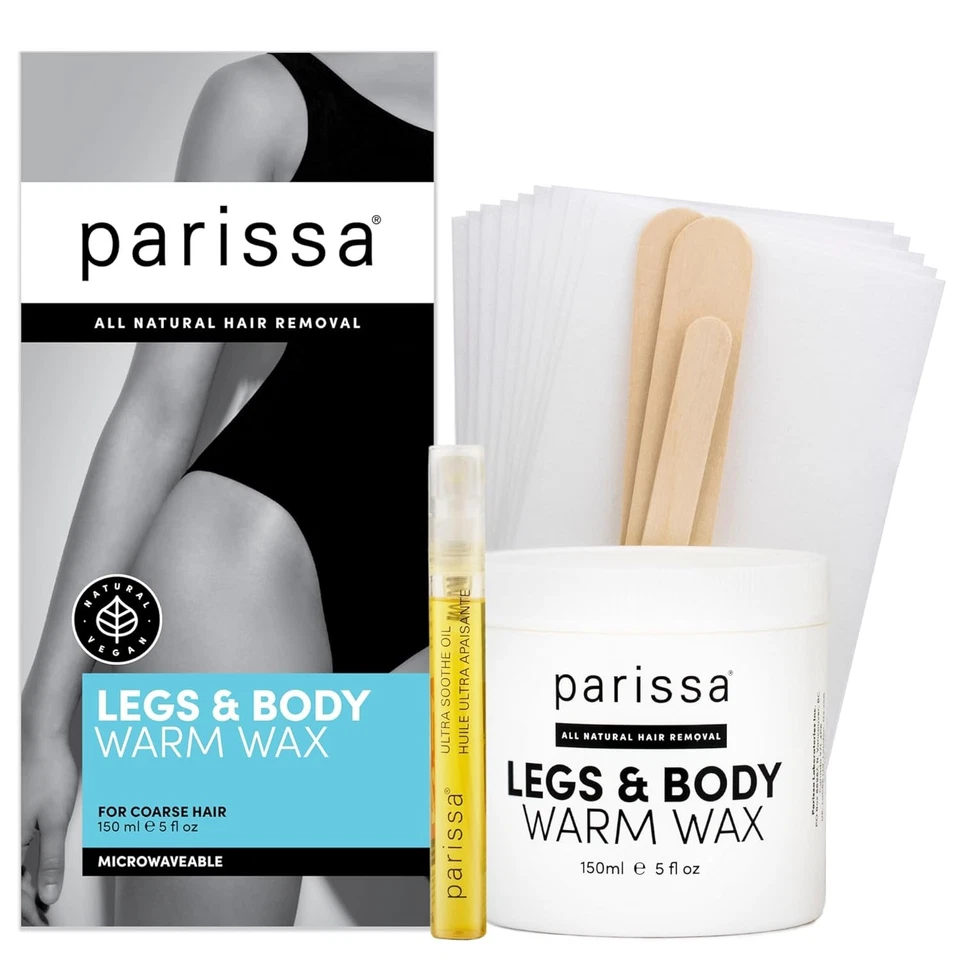 Parissa Legs & Body Warm Wax Kit Salon-Style Microwavable Formula Coarse Hair