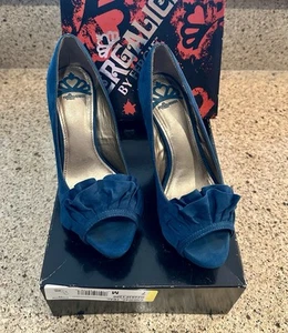 Women's Shoes Sexy Heels Stiletto Open Toe Pumps (Size 7) TEAL BLUE Fergalicious - Picture 1 of 21