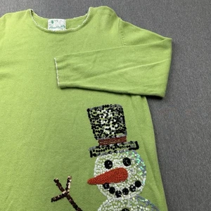 The Quacker Factory Sweater Womens 1X Sequin Beaded Snowman Green Ugly Christmas - Picture 1 of 13