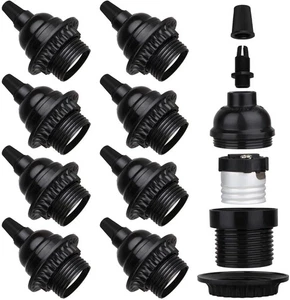 Paquete de 8 enchufes de luz E26 E27, base de tornillo medio negro con anillo de sombra, retro... - Imagen 1 de 9