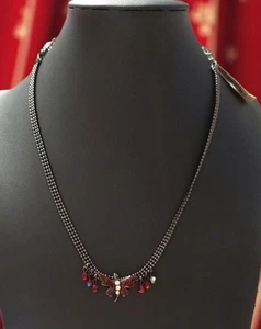 Collar Colgante Mariposa 1928 Hecho en EE. UU. Cuentas Negras Acentos Rojos Gótico Vintage - Imagen 1 de 14