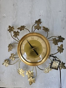 Mid-Century 1950s Starburst Gold-Leaf Vintage Original Wall Clock 17"w/Tag Works - Picture 1 of 13