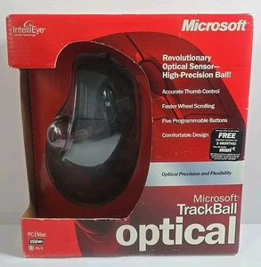 Microsoft Trackball Optical Mouse D67-00001 USB ps/2 Compatible IntelliEye Thumb - Picture 1 of 4