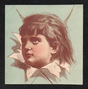 Victorian Trade Card Cutout - Boys Head Through Paper "C" Late 1800's. - Picture 1 of 2