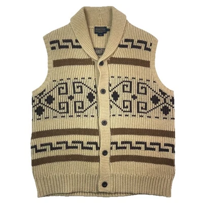 Pendleton 100% Lambswool Shawl Collar Button Front Aztec Knit Sweater Vest XL - Image 1 of 4