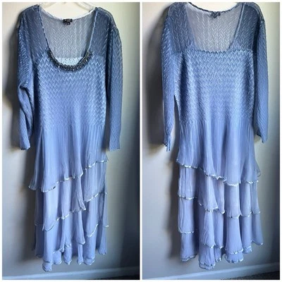 Komarov Ombre Dress with Scoop Beaded Neckline and Sheer Shoulders Tiered Large - Image 1 of 4