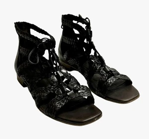 Sesto Meucci Leather Gidget Woven Gladiator Flat Sandals Deep Dark Brown Sz 7M - Picture 1 of 12