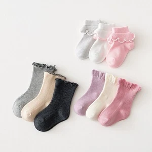 3 Pairs Baby Girls Kids Sock Spanish Style Cotton Ankle Short Socks Anti-slip - Picture 1 of 23